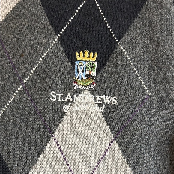 St. Andrew's Men's 1/4 Zip Argyle Sweater Vest - Gray and Black Size Large - Picture 4 of 9